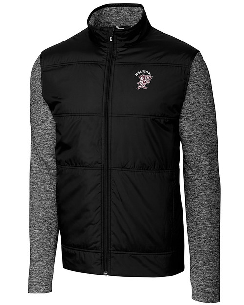 Mississippi State Bulldogs Vintage Cutter & Buck Stealth Hybrid Quilted Mens Big and Tall Full Zip Windbreaker Jacket