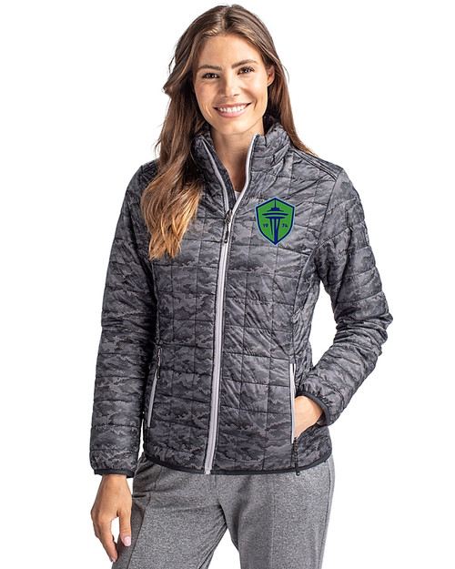 Seattle Sounders FC Cutter & Buck Rainier PrimaLoft® Womens Eco Insulated Full Zip Printed Puffer Jacket