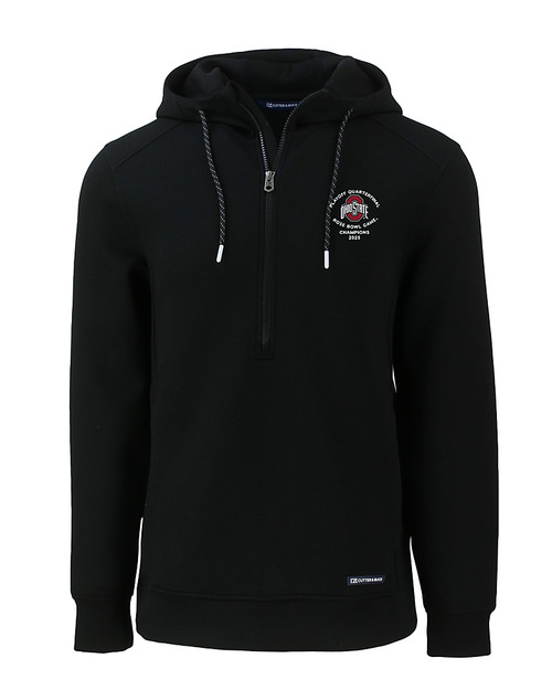 Ohio State Buckeyes College Football Playoff 2025 Rose Bowl Champions Cutter & Buck Roam Eco Half Zip Recycled Mens Hooded Pullover