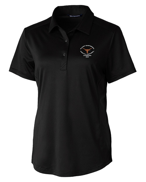 Texas Longhorns College Football Playoff 2025 Peach Bowl Champions Cutter & Buck Prospect Eco Textured Stretch Recycled Womens Short Sleeve Polo
