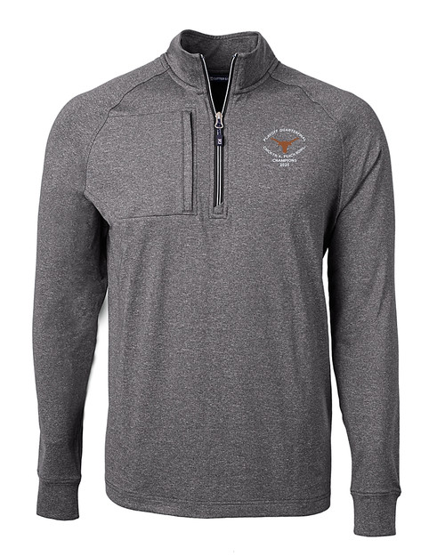 Texas Longhorns College Football Playoff 2025 Peach Bowl Champions Cutter & Buck Adapt Eco Knit Heather Mens Big & Tall Quarter Zip Pullover