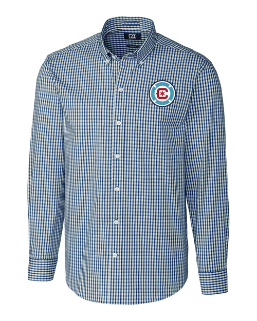 Chicago Fire FC Cutter & Buck Easy Care Stretch Gingham Mens Long Sleeve Dress Shirt