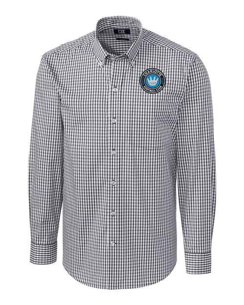 Charlotte FC Cutter & Buck Easy Care Stretch Gingham Mens Long Sleeve Dress Shirt