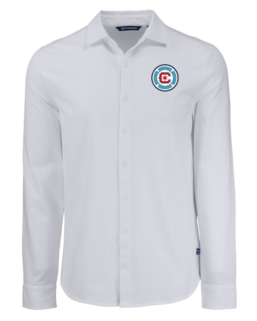 Chicago Fire FC Cutter & Buck Advantage Tri-Blend Eco Soft Pique Long Sleeve Knitted Mens Button Up