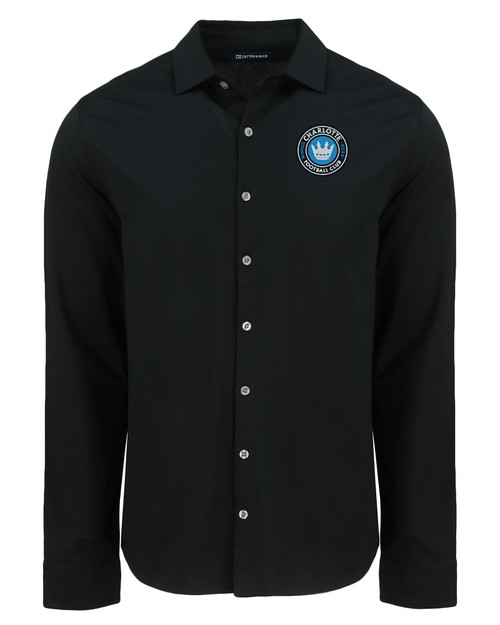 Charlotte FC Cutter & Buck Advantage Tri-Blend Eco Soft Pique Long Sleeve Knitted Mens Button Up