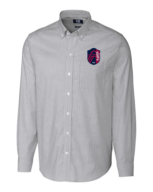St. Louis City SC Cutter & Buck Stretch Oxford Stripe Mens Big and Tall Long Sleeve Dress Shirt