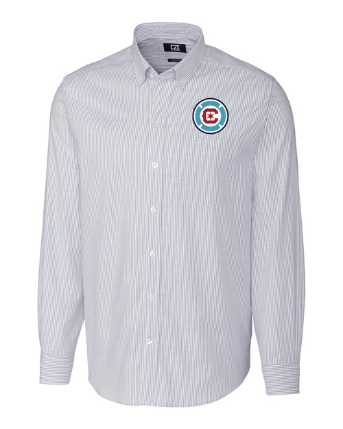 Chicago Fire FC Cutter & Buck Stretch Oxford Stripe Mens Big and Tall Long Sleeve Dress Shirt