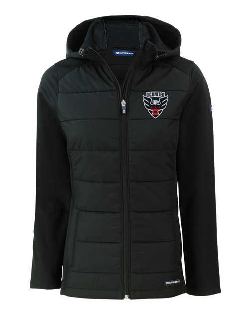 D.C. United Cutter & Buck Evoke Hybrid Softshell Recycled Full Zip Womens Hooded Jacket
