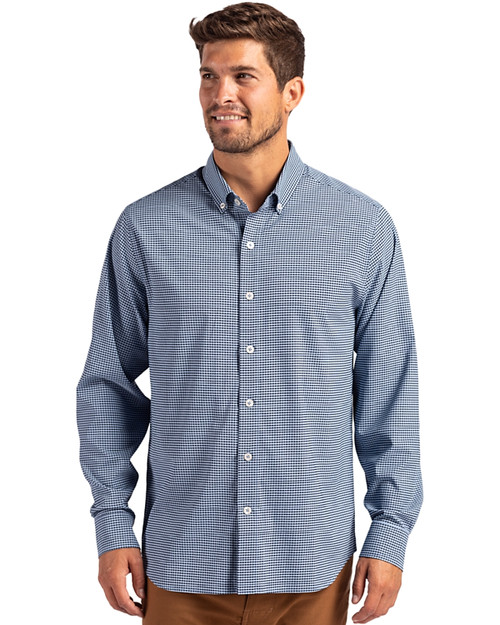 Cutter & Buck Skyline Epic Confidence Recycled Gingham Mens Big & Tall Long Sleeve Dress Shirt