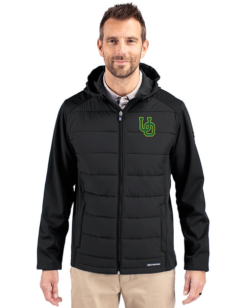 Oregon Ducks- Cutter & Buck Evoke Hybrid Eco Softshell Recycled Full Zip Mens Big & Tall Hooded Jacket