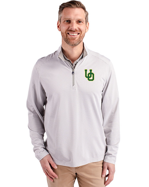Oregon Ducks- Cutter & Buck Virtue Eco Pique Micro Stripe Recycled Mens Quarter Zip