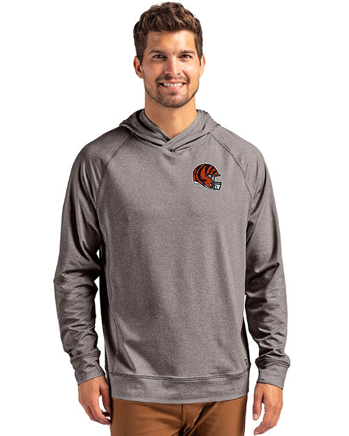 Cincinnati Bengals NFL Helmet Cutter & Buck Adapt Knit Recycled Mens Heathered Hooded Pullover