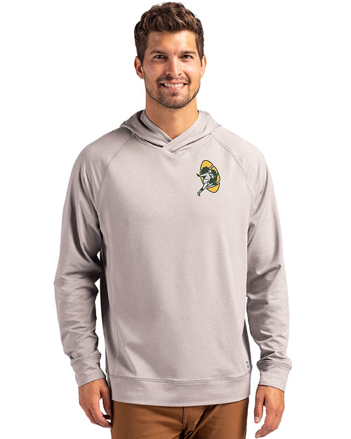 Green Bay Packers Historic Cutter & Buck Adapt Knit Recycled Mens Heathered Hooded Pullover