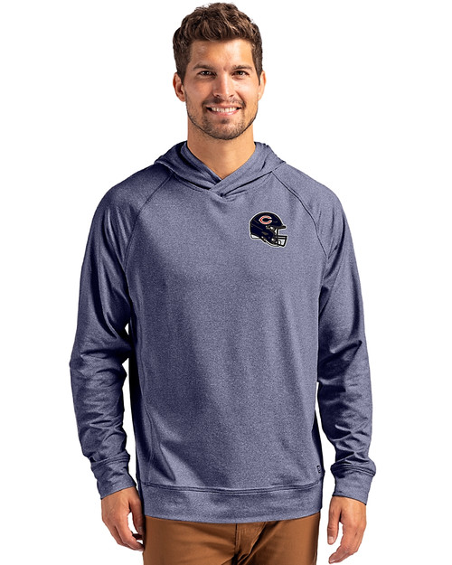 Chicago Bears NFL Helmet Cutter & Buck Adapt Knit Recycled Mens Heathered Hooded Pullover
