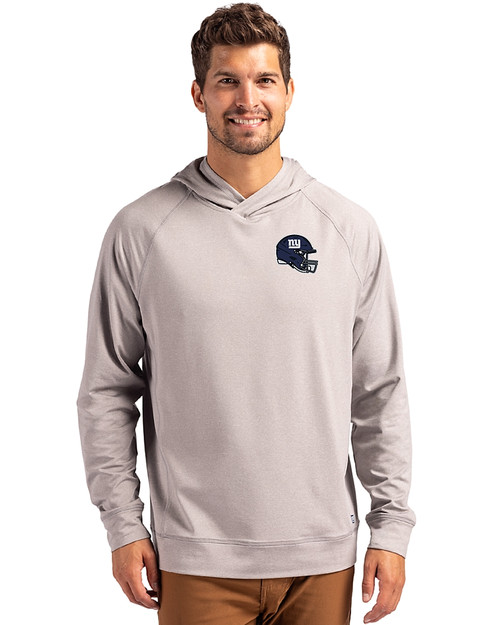 New York Giants NFL Helmet Cutter & Buck Adapt Knit Recycled Mens Heathered Hooded Pullover