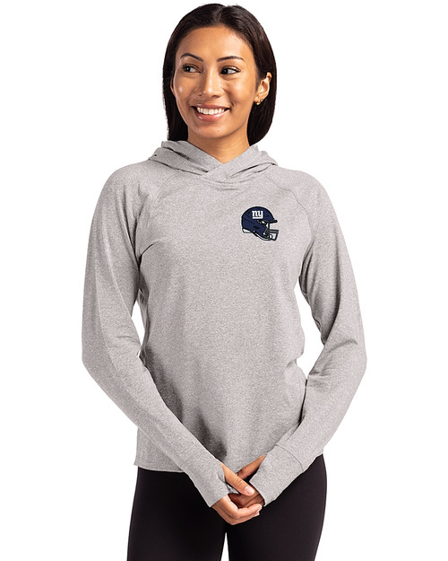 New York Giants NFL Helmet Cutter & Buck Adapt Knit Recycled Womens Heathered Hooded Pullover