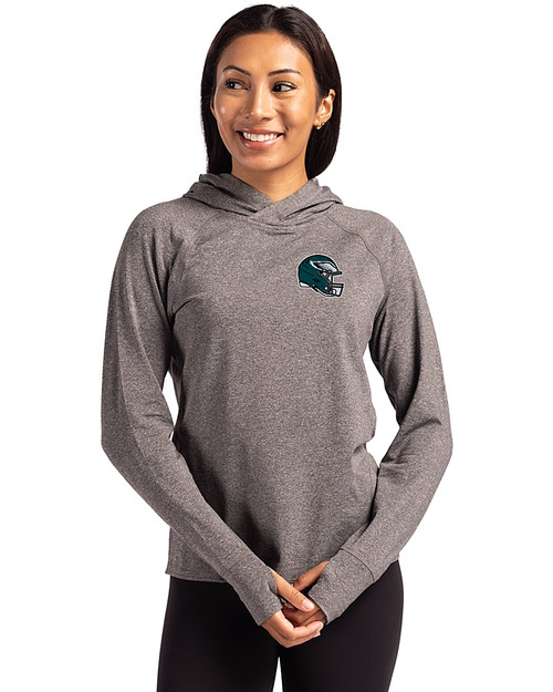 Philadelphia Eagles NFL Helmet Cutter & Buck Adapt Knit Recycled Womens Heathered Hooded Pullover