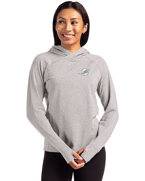 Miami Dolphins Mono Cutter & Buck Adapt Knit Recycled Womens Heathered Hooded Pullover