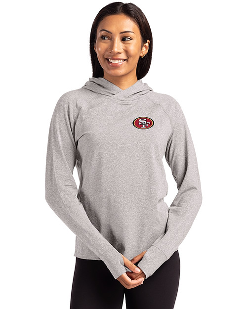 San Francisco 49ers Cutter & Buck Adapt Knit Recycled Womens Heathered Hooded Pullover