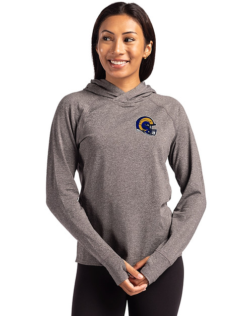 Los Angeles Rams NFL Helmet Cutter & Buck Adapt Knit Recycled Womens Heathered Hooded Pullover