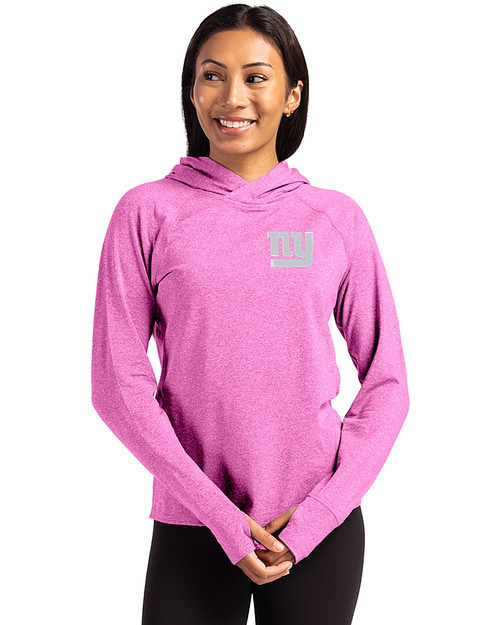 New York Giants Mono Cutter & Buck Adapt Knit Recycled Womens Heathered Hooded Pullover