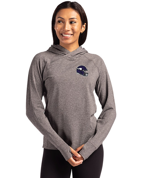 Minnesota Vikings NFL Helmet Cutter & Buck Adapt Knit Recycled Womens Heathered Hooded Pullover