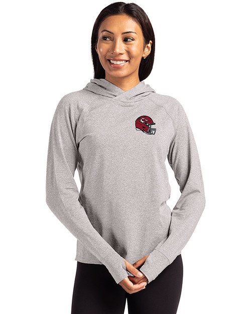 Kansas City Chiefs NFL Helmet Cutter & Buck Adapt Knit Recycled Womens Heathered Hooded Pullover