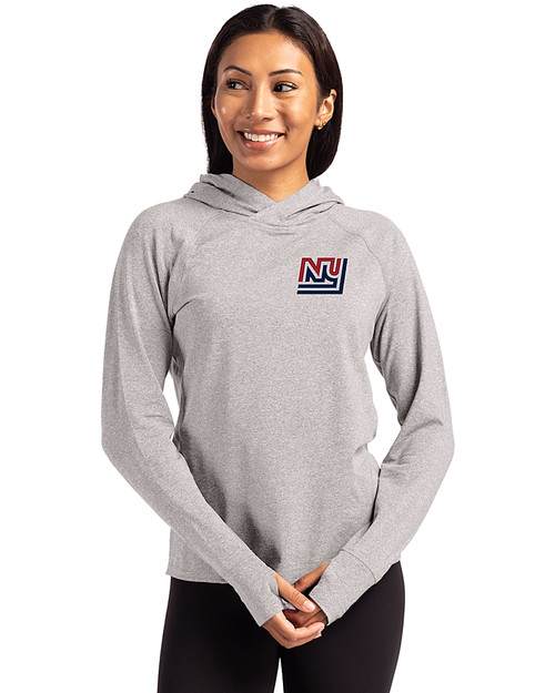 New York Giants Historic Cutter & Buck Adapt Knit Recycled Womens Heathered Hooded Pullover