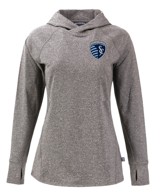 Sporting Kansas City Cutter & Buck Adapt Knit Recycled Womens Heathered Hooded Pullover