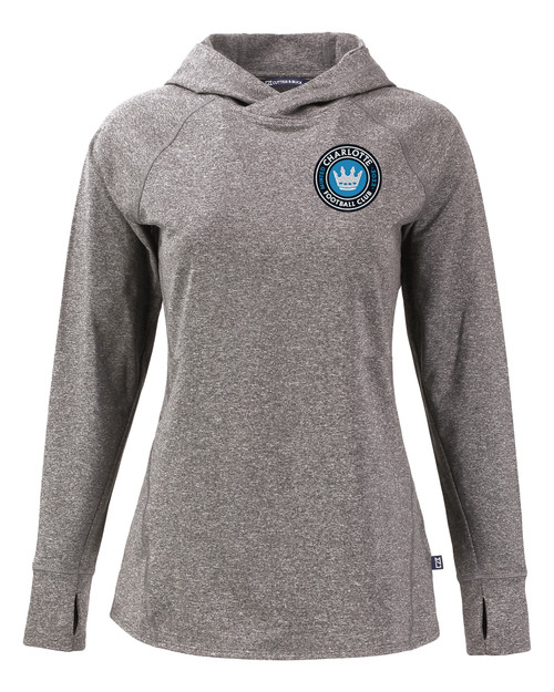 Charlotte FC Cutter & Buck Adapt Knit Recycled Womens Heathered Hooded Pullover