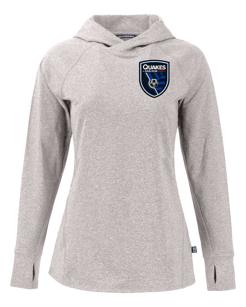 San Jose Earthquakes Cutter & Buck Adapt Knit Recycled Womens Heathered Hooded Pullover