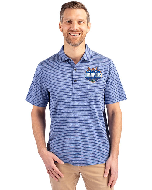 Florida Gators 2025 NCAA Men's Basketball National Champions Cutter & Buck Forge Eco Heather Stripe Stretch Recycled Mens Polo