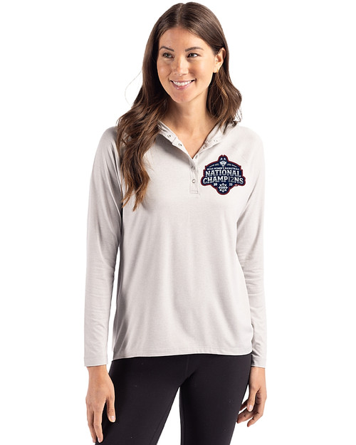 UConn Huskies 2025 NCAA Women's Basketball National Champions Cutter & Buck Coastline Epic Comfort Recycled Womens Hooded Shirt