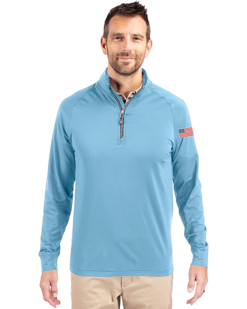 Patriotic Cutter & Buck Adapt Eco Knit Stretch Recycled Mens Quarter Zip Pullover