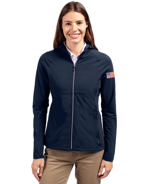 Patriotic Cutter & Buck Adapt Eco Knit Hybrid Recycled Womens Full Zip Jacket