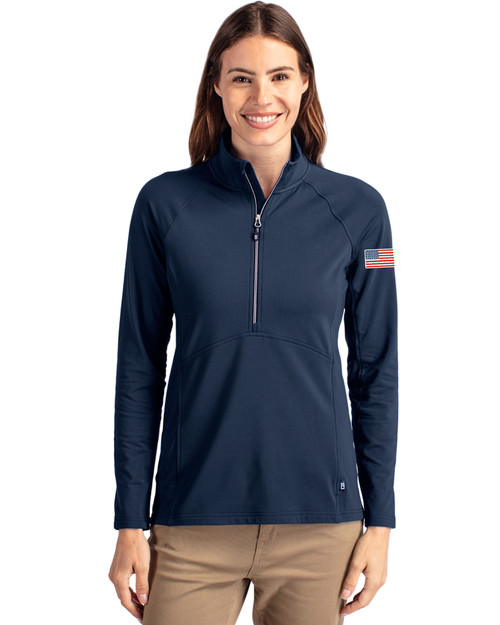 Patriotic Cutter & Buck Adapt Eco Knit Stretch Recycled Womens Half Zip Pullover