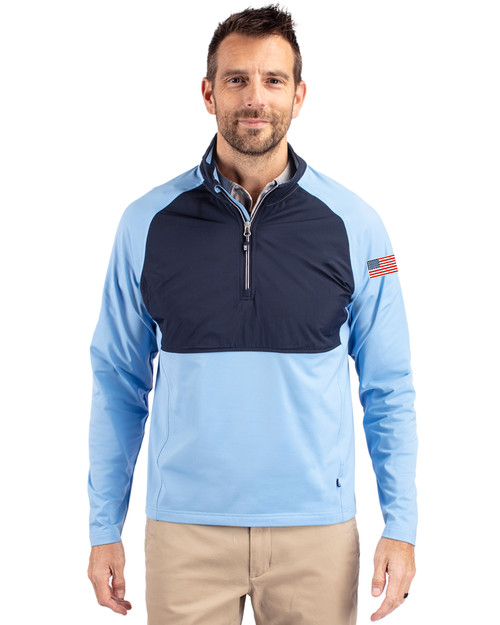 Patriotic Cutter & Buck Adapt Eco Knit Hybrid Recycled Mens Quarter Zip