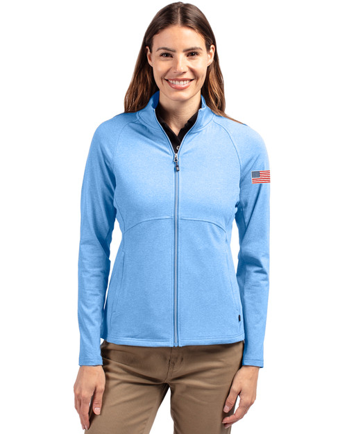 Patriotic Cutter & Buck Adapt Eco Knit Heather Recycled Womens Full Zip