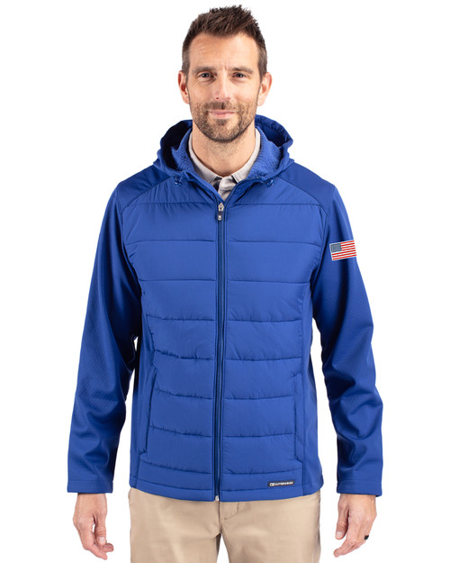 Patriotic Cutter & Buck Evoke Hybrid Softshell Recycled Full Zip Mens Hooded Jacket