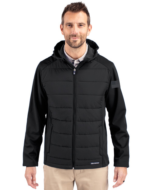 Patriotic Mono Cutter & Buck Evoke Hybrid Softshell Recycled Full Zip Mens Hooded Jacket