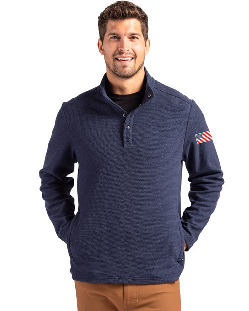 Patriotic Cutter & Buck Hunts Point Eco Textured Fleece Recycled Mens Snap Pullover