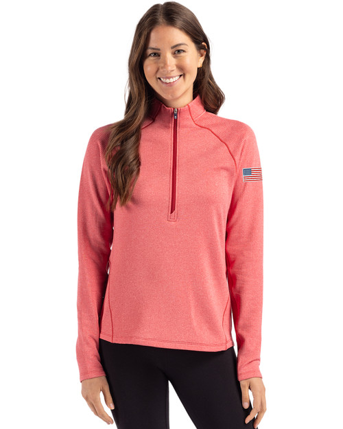 Patriotic Cutter & Buck Peshastin Fleece Recycled Womens Half Zip Pullover