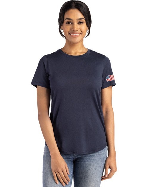 Patriotic Cutter & Buck Coastline Epic Comfort Recycled Womens Short Sleeve Tee