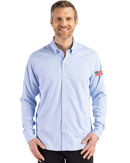Cutter & Buck Skyline Recycled Gingham Mens Long Sleeve Button