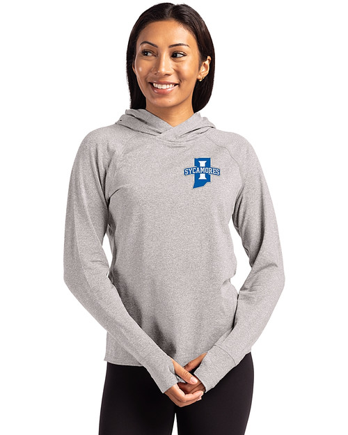 Indiana State Sycamores Cutter & Buck Adapt Knit Recycled Womens Heathered Hooded Pullover