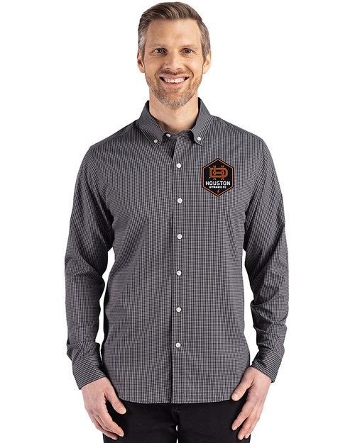 Houston Dynamo FC Cutter & Buck Skyline Epic Confidence Recycled Gingham Mens Big & Tall Long Sleeve Dress Shirt Houston Dynamo FC Cutter & Buck Skyline Epic Confidence Recycled Gingham Mens Big & Tall Long Sleeve Dress Shirt