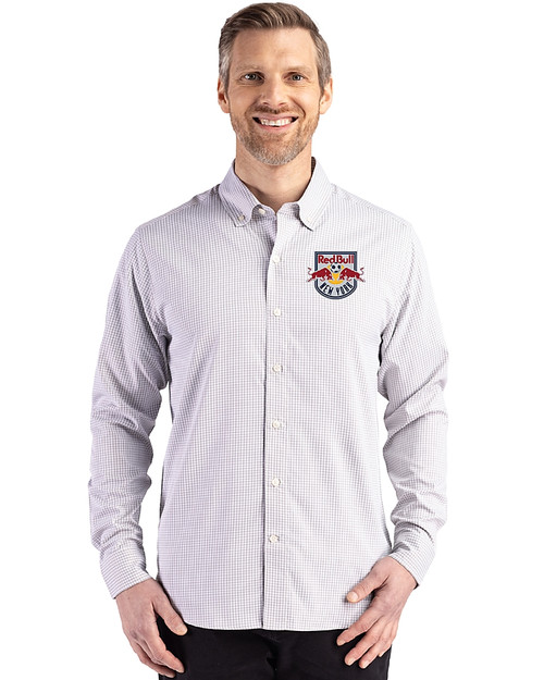 New York Red Bulls Cutter & Buck Skyline Epic Confidence Recycled Gingham Mens Big & Tall Long Sleeve Dress Shirt