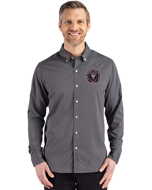 Inter Miami CF Cutter & Buck Skyline Epic Confidence Recycled Gingham Mens Big & Tall Long Sleeve Dress Shirt