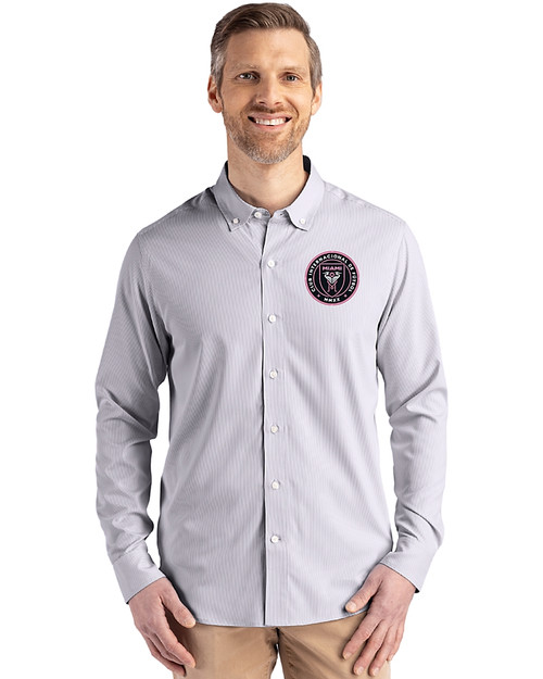 Inter Miami CF Cutter & Buck Skyline Epic Confidence Recycled Pinstripe Mens Big & Tall Long Sleeve Dress Shirt
