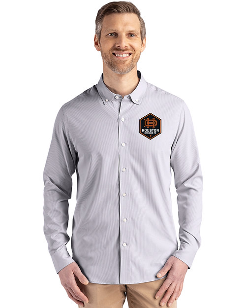 Houston Dynamo FC Cutter & Buck Skyline Epic Confidence Recycled Pinstripe Mens Big & Tall Long Sleeve Dress Shirt Houston Dynamo FC Cutter & Buck Skyline Epic Confidence Recycled Pinstripe Mens Big & Tall Long Sleeve Dress Shirt
